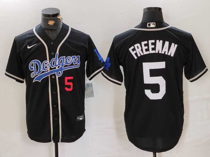 Mens Los Angeles Dodgers #5 Freddie Freeman Number Black Cool Base With Patch Stitched Jersey